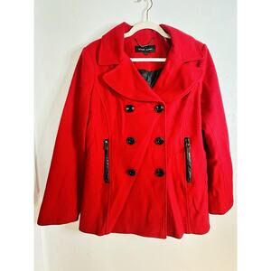 Black Rivet Red Wool Blend Pea Coat Size Medium